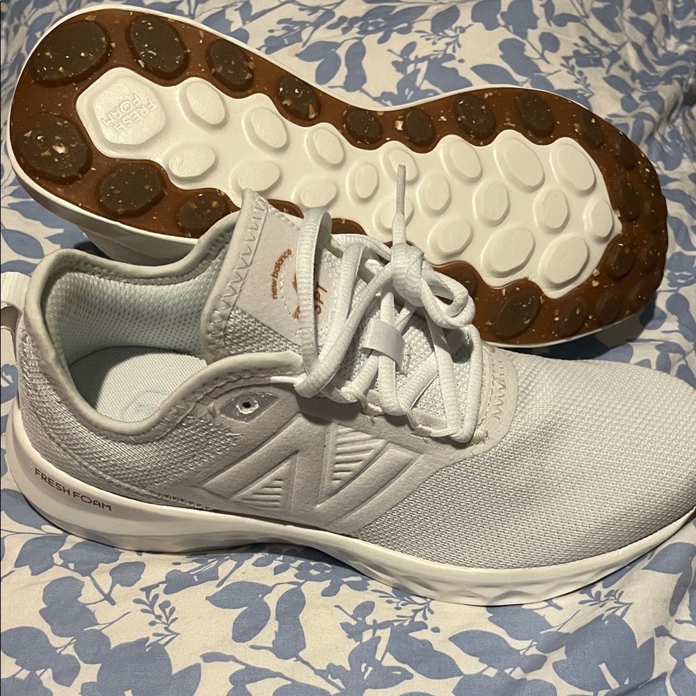 New Balance White and Brown Fresh Foam Sneakers